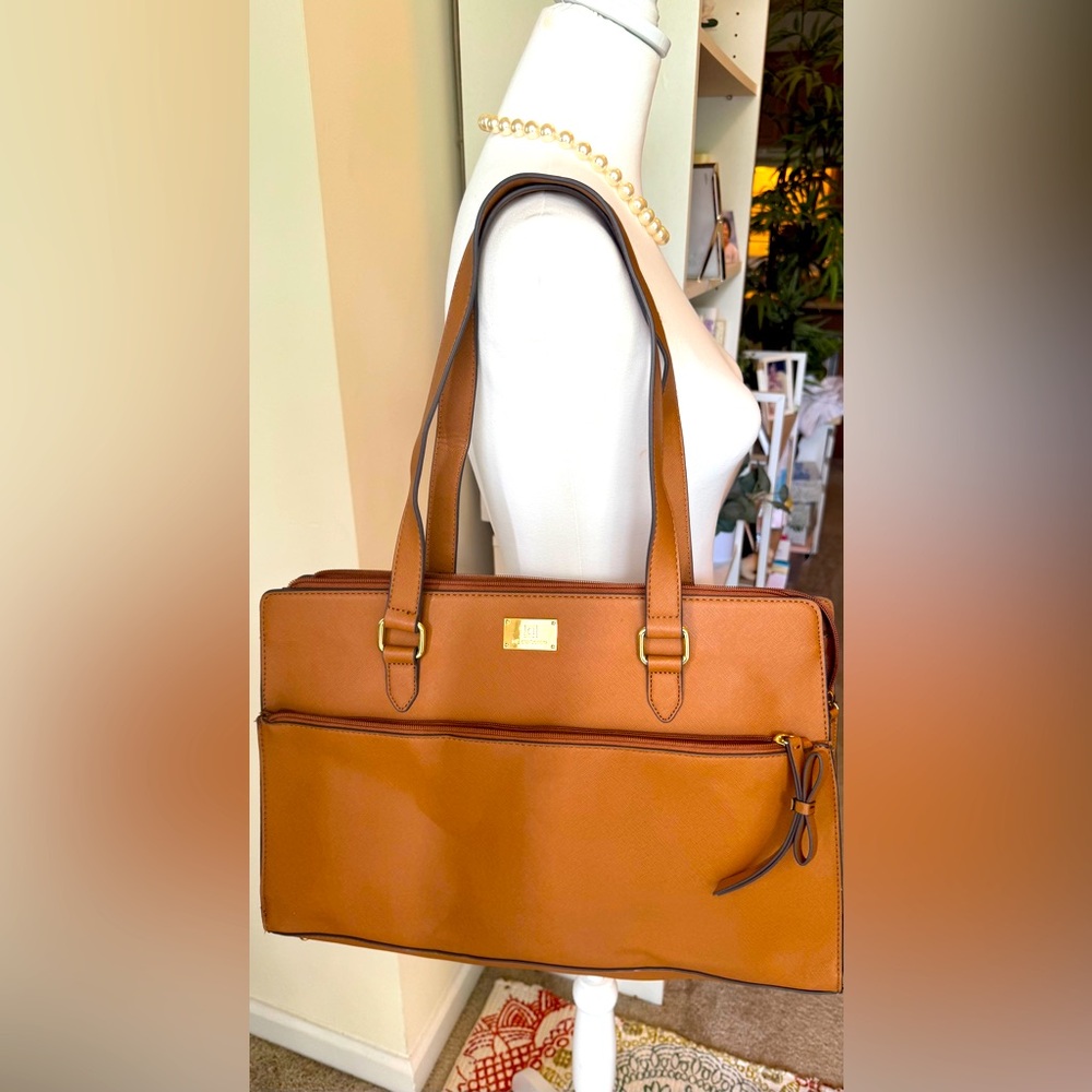 Cognac Vegan Leather Tote Bag